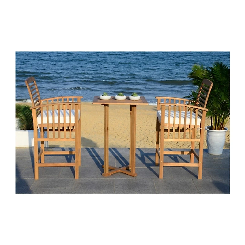 SAFAVIEH Natural Wood 3-pc. Set & White Cushions