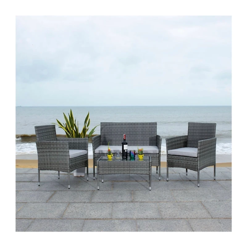 SAFAVIEH Gray Box Wicker 4-pc. Outdoor Living Set