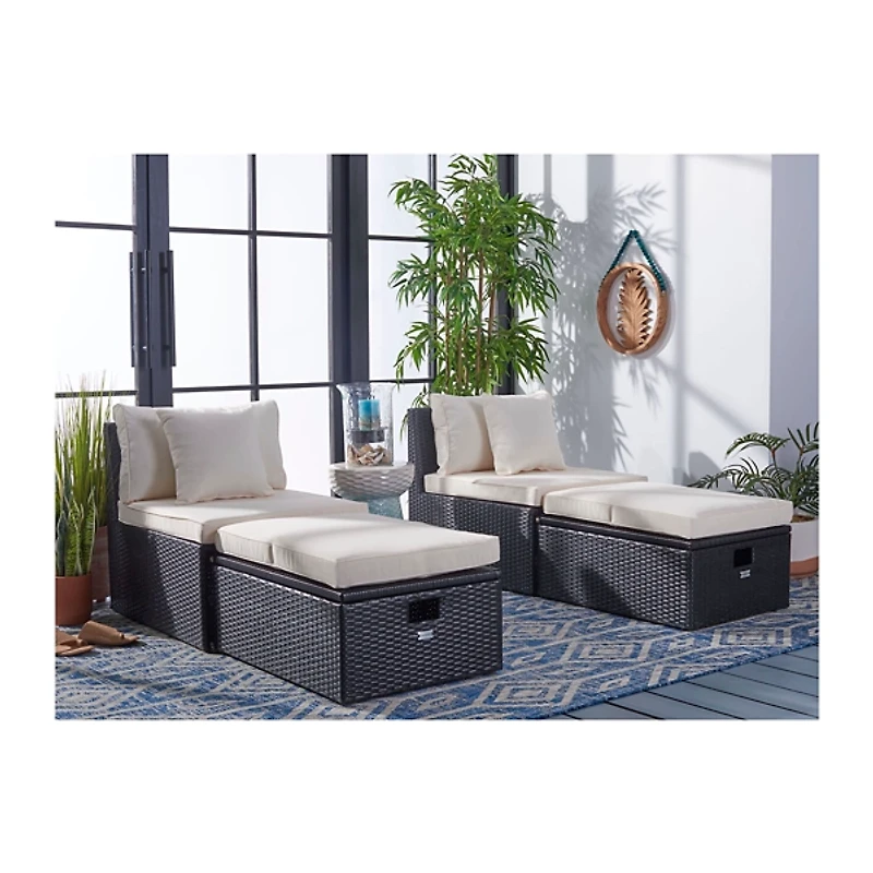 SAFAVIEH Black Wicker Chaises & Ottoman, Set of 2