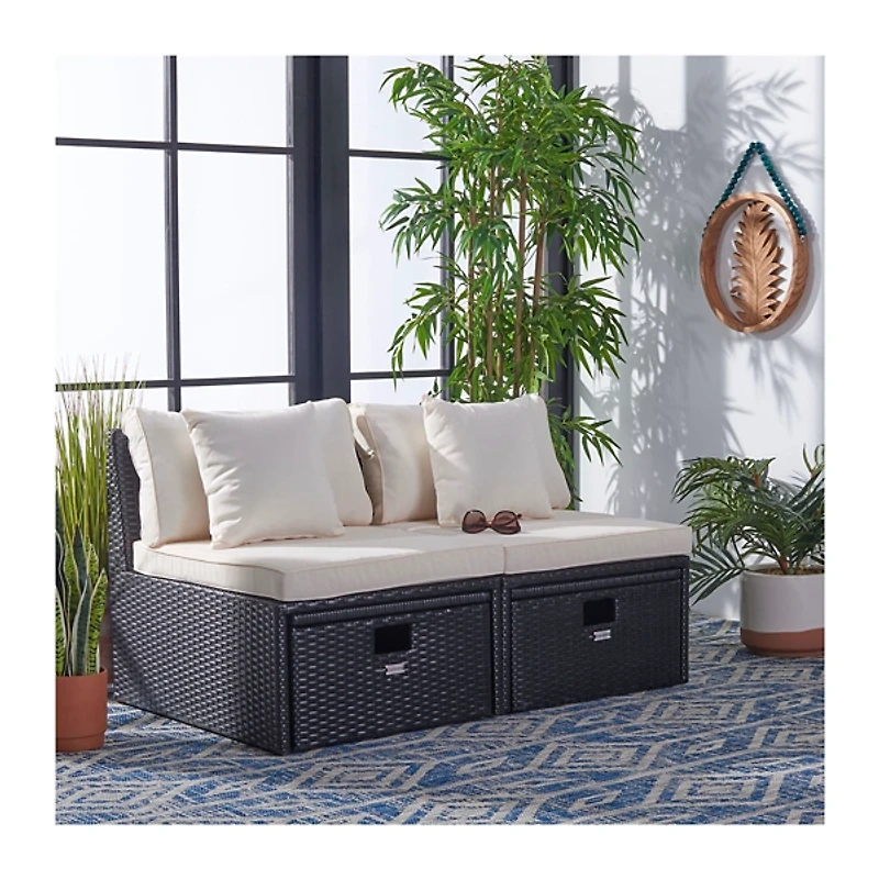 SAFAVIEH Black Wicker Chaises & Ottoman, Set of 2