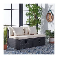 SAFAVIEH Black Wicker Chaises & Ottoman, Set of 2