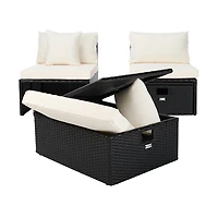 SAFAVIEH Black Wicker Chaises & Ottoman, Set of 2