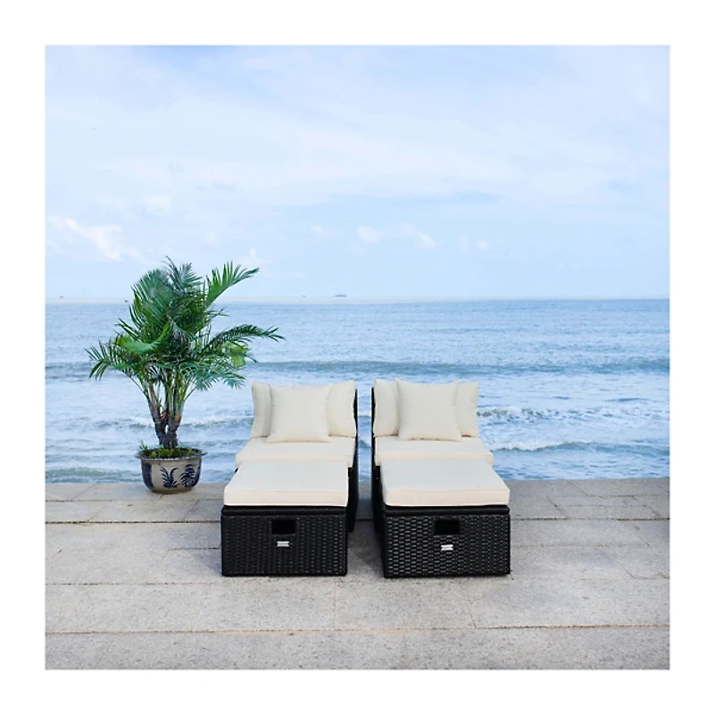 SAFAVIEH Black Wicker Chaises & Ottoman, Set of 2