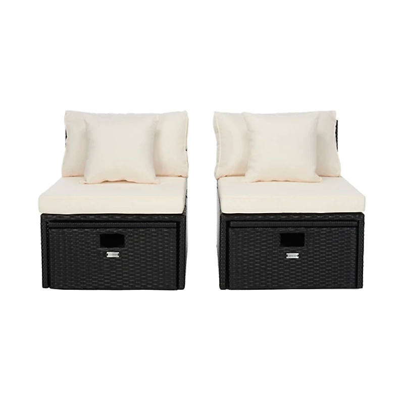SAFAVIEH Black Wicker Chaises & Ottoman, Set of 2