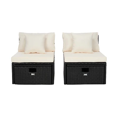 SAFAVIEH Black Wicker Chaises & Ottoman, Set of 2