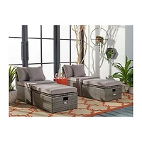 SAFAVIEH Gray Wicker Chaises with Ottoman Set