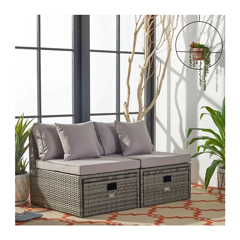 SAFAVIEH Gray Wicker Chaises with Ottoman Set
