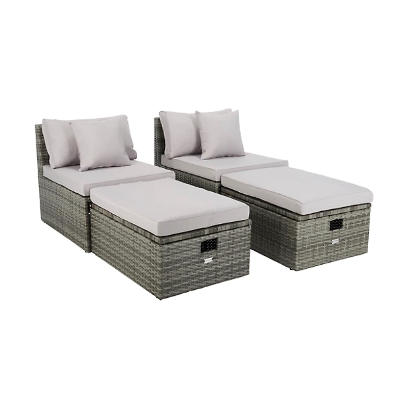 SAFAVIEH Gray Wicker Chaises with Ottoman Set