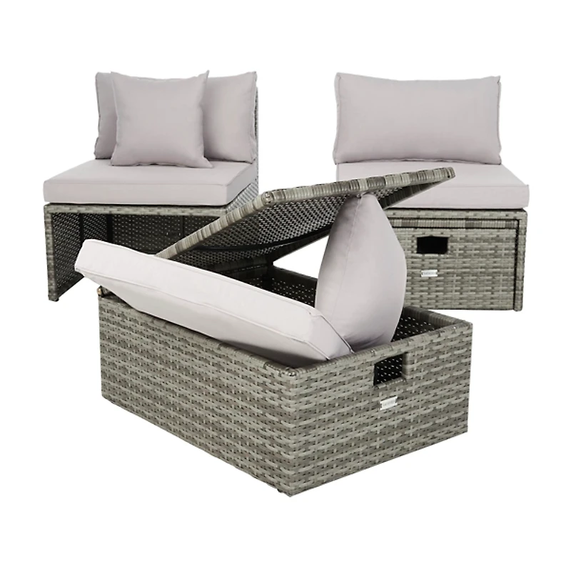 SAFAVIEH Gray Wicker Chaises with Ottoman Set