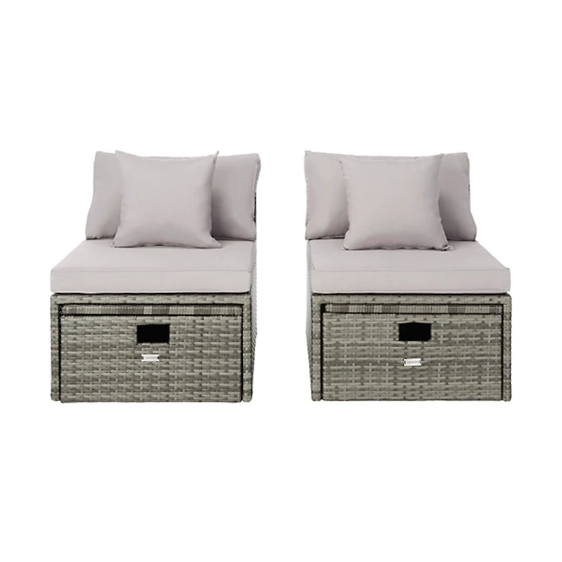 SAFAVIEH Gray Wicker Chaises with Ottoman Set