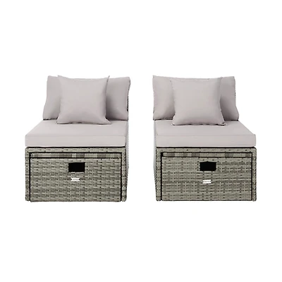 SAFAVIEH Gray Wicker Chaises with Ottoman Set