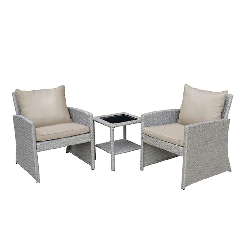 Gray and Tan 3-pc. Wicker Chat Set