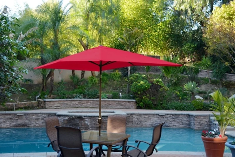 Red & Champagne 10 ft. Hand Crank Tilt Umbrella