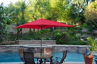 Red & Champagne 10 ft. Hand Crank Tilt Umbrella