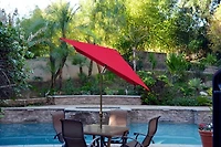 Red & Champagne 10 ft. Hand Crank Tilt Umbrella