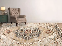 Beige and Gold Medallion Area Rug, 5x7