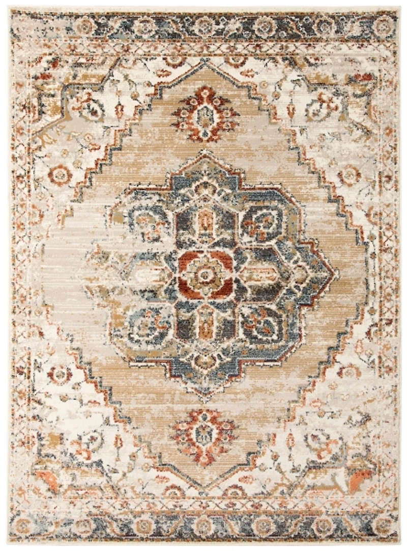 Beige and Gold Medallion Area Rug, 5x7