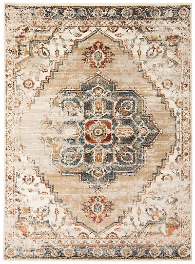 Beige and Gold Medallion Area Rug, 5x7