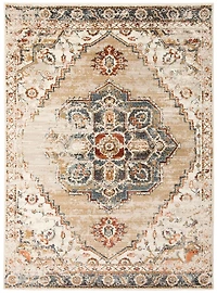 Beige and Gold Medallion Area Rug, 5x7