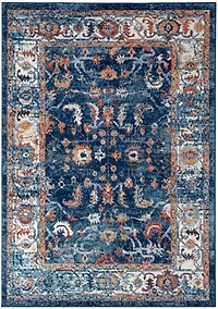 Navy Bordered Pattern Area Rug