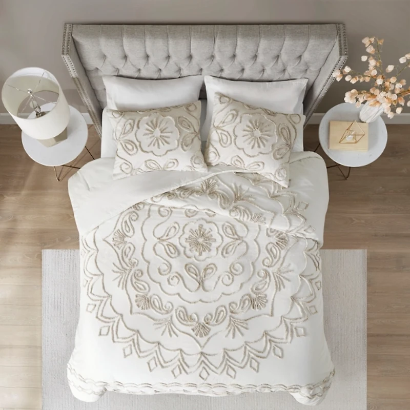 Cream Medallion California King Comforter Set