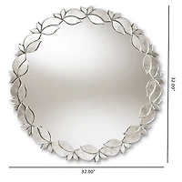 Silver Petal Leaf Round Wood Frame Wall Mirror