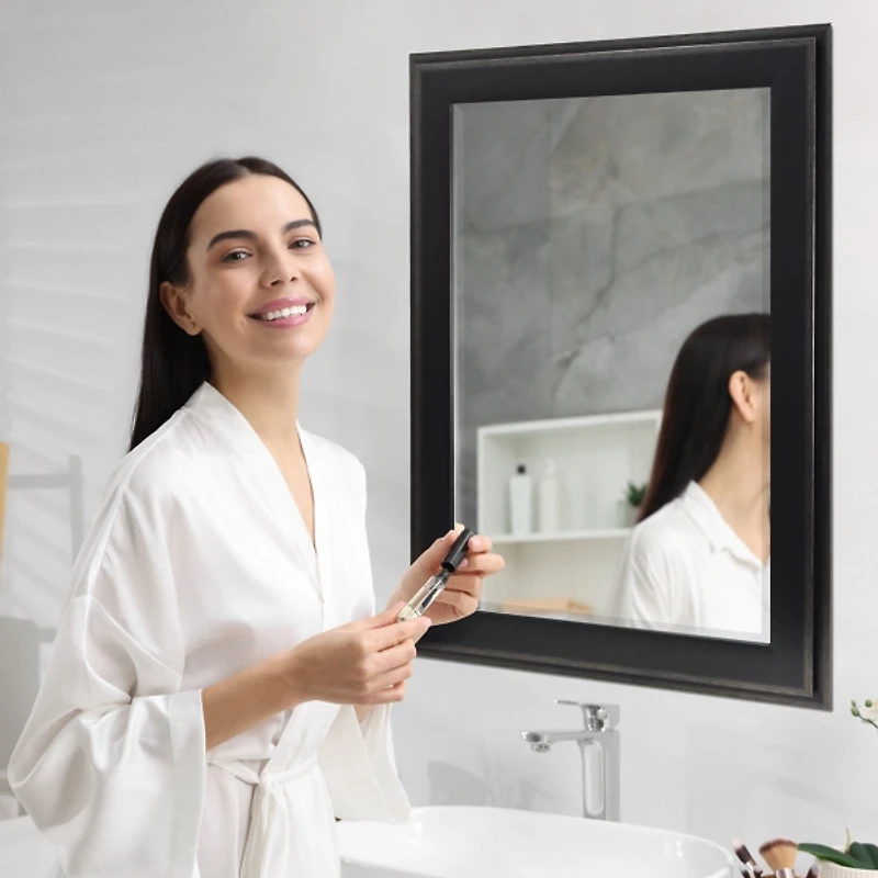 Black Two Step Beveled Frame Vanity Mirror