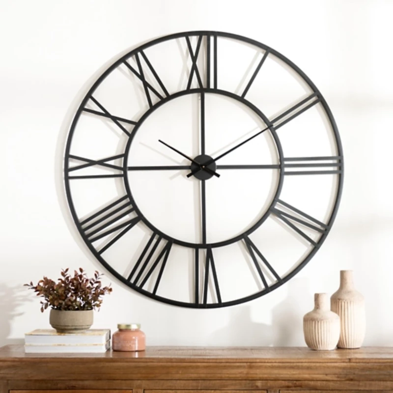 Black Metal Open Face Aiden Wall Clock