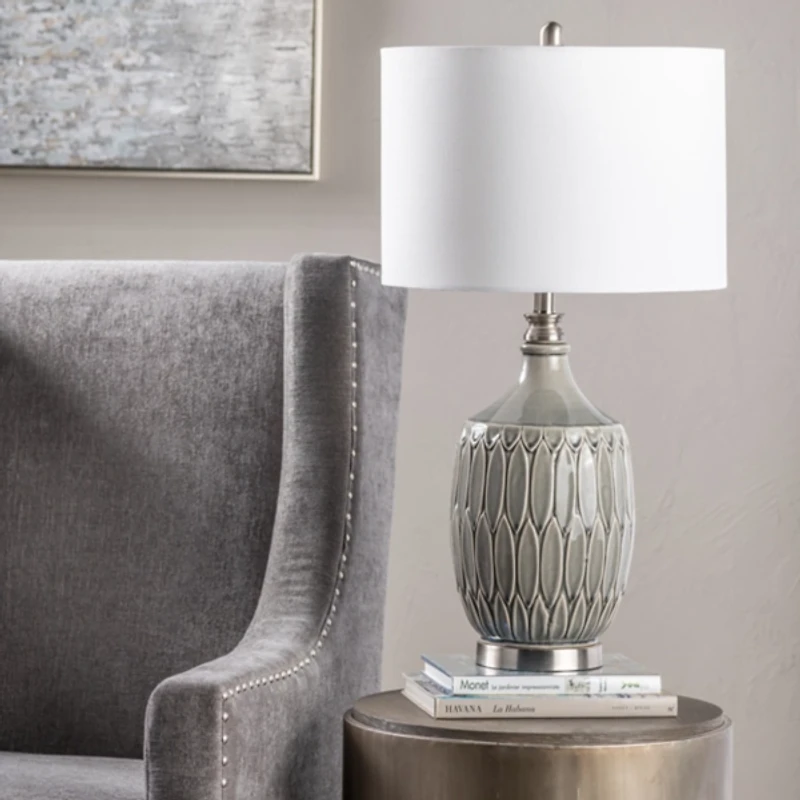 Gray Ceramic Round Base Table Lamp
