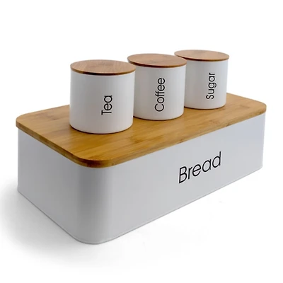 Metal and Bamboo Coffee Themed 4-pc. Containers