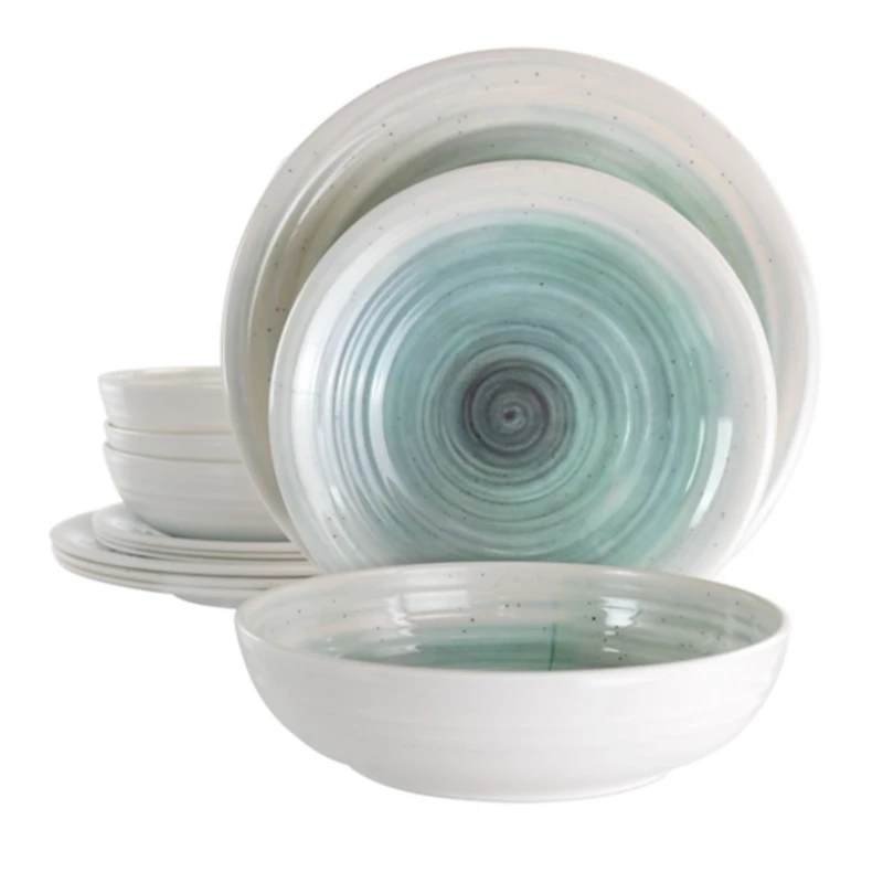 Light Blue Swirl Melamine 12-pc. Dinnerware Set