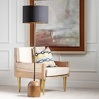 Rounded Faux Wood and Gold Floor Lamp
