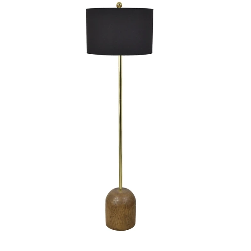 Rounded Faux Wood and Gold Floor Lamp