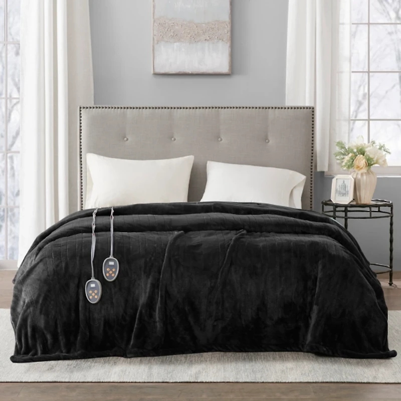 Black Full Ultra Soft Plush Heated Blanket