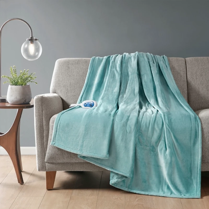 Light Green Ultra Soft Plush Heated Throw