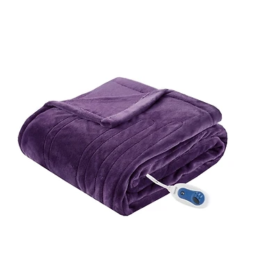 Purple Ultra Soft Plush Heated Throw