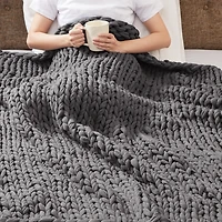 Gray Hand Made Chunky Double Knit Throw Blanket