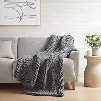 Gray Hand Made Chunky Double Knit Throw Blanket