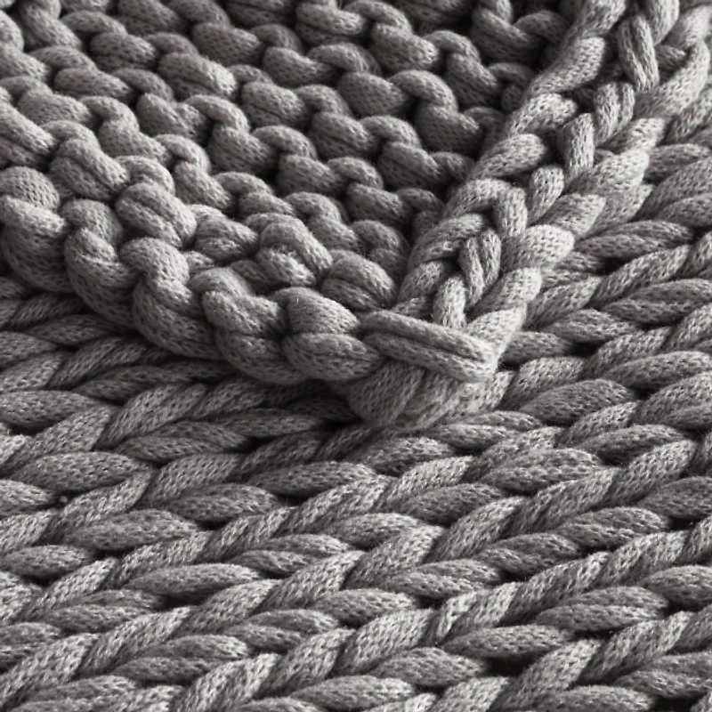 Gray Hand Made Chunky Double Knit Throw Blanket