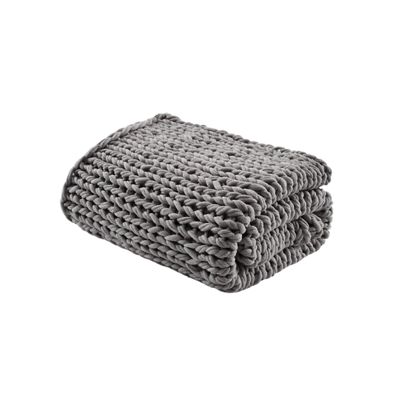 Gray Hand Made Chunky Double Knit Throw Blanket