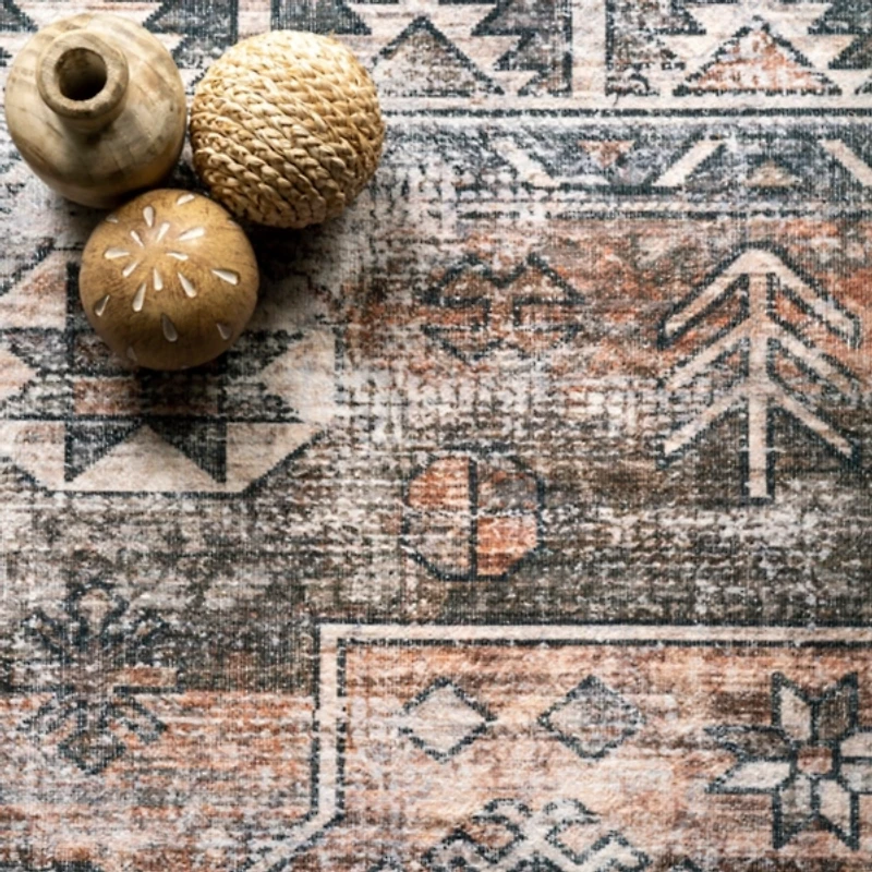 Orange Global Pattern Washable Area Rug, 5x8