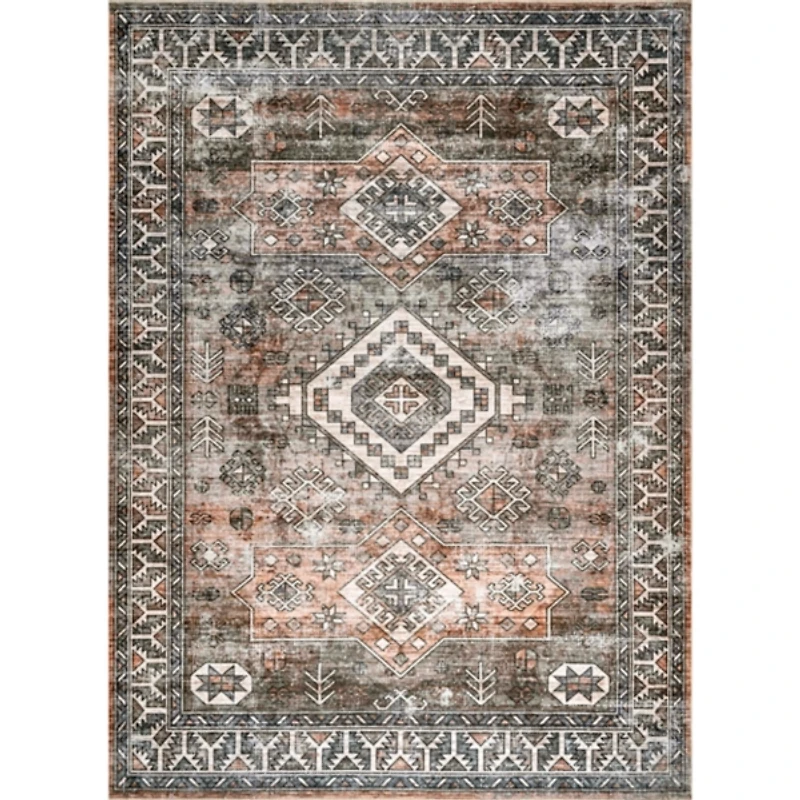 Orange Global Pattern Washable Area Rug, 5x8