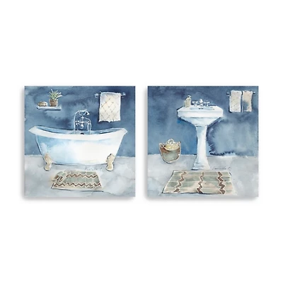 Watercolor Bathroom Canvas Art Prints, Set of 2