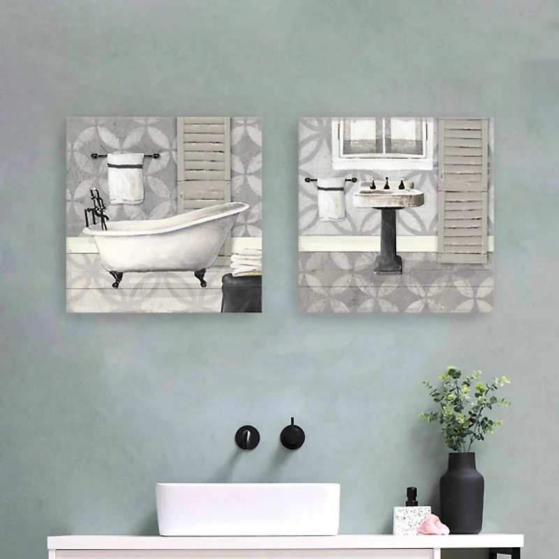 Gray Bath and Sink Canvas Art Prints, Set of 2