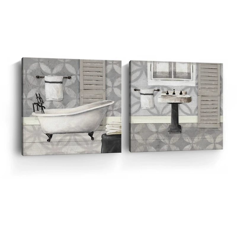 Gray Bath and Sink Canvas Art Prints, Set of 2