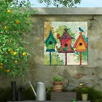 Birdhouse Trio Outdoor Canvas Art Print, 24x24 in.