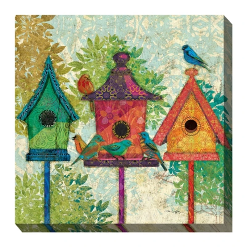 Birdhouse Trio Outdoor Canvas Art Print, 24x24 in.