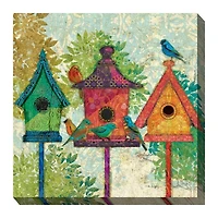 Birdhouse Trio Outdoor Canvas Art Print, 24x24 in.