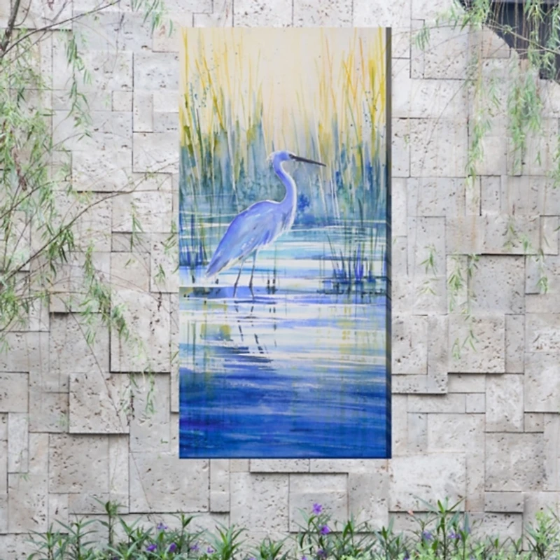 Blue Crane Outdoor Canvas Art Print, 24x48 in.