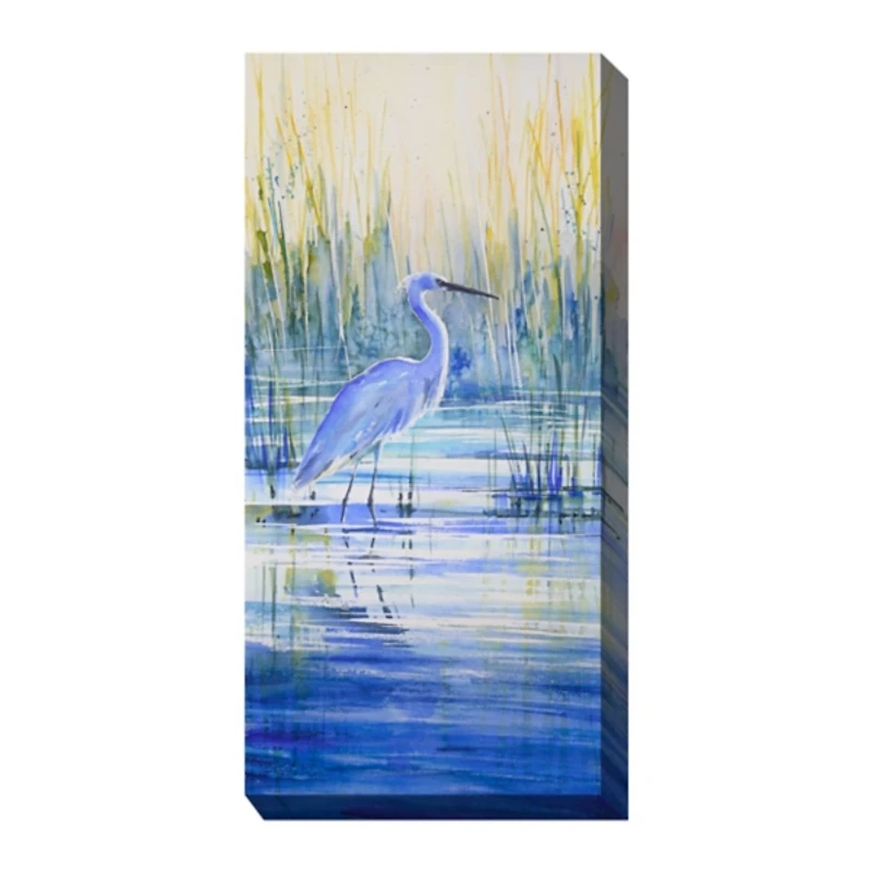 Blue Crane Outdoor Canvas Art Print, 24x48 in.